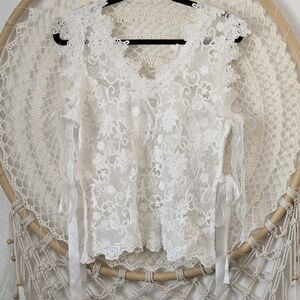 Fairycore Whimsical White Lace Sleeveless Sheer Top O/S